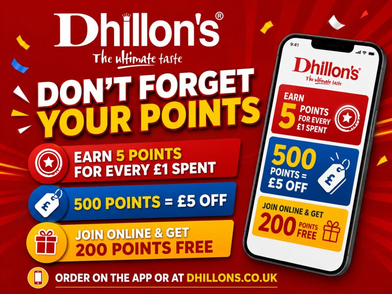 Don't forget your points – 5 points for every £1, 500 points = £5 off, 200 points free when you join